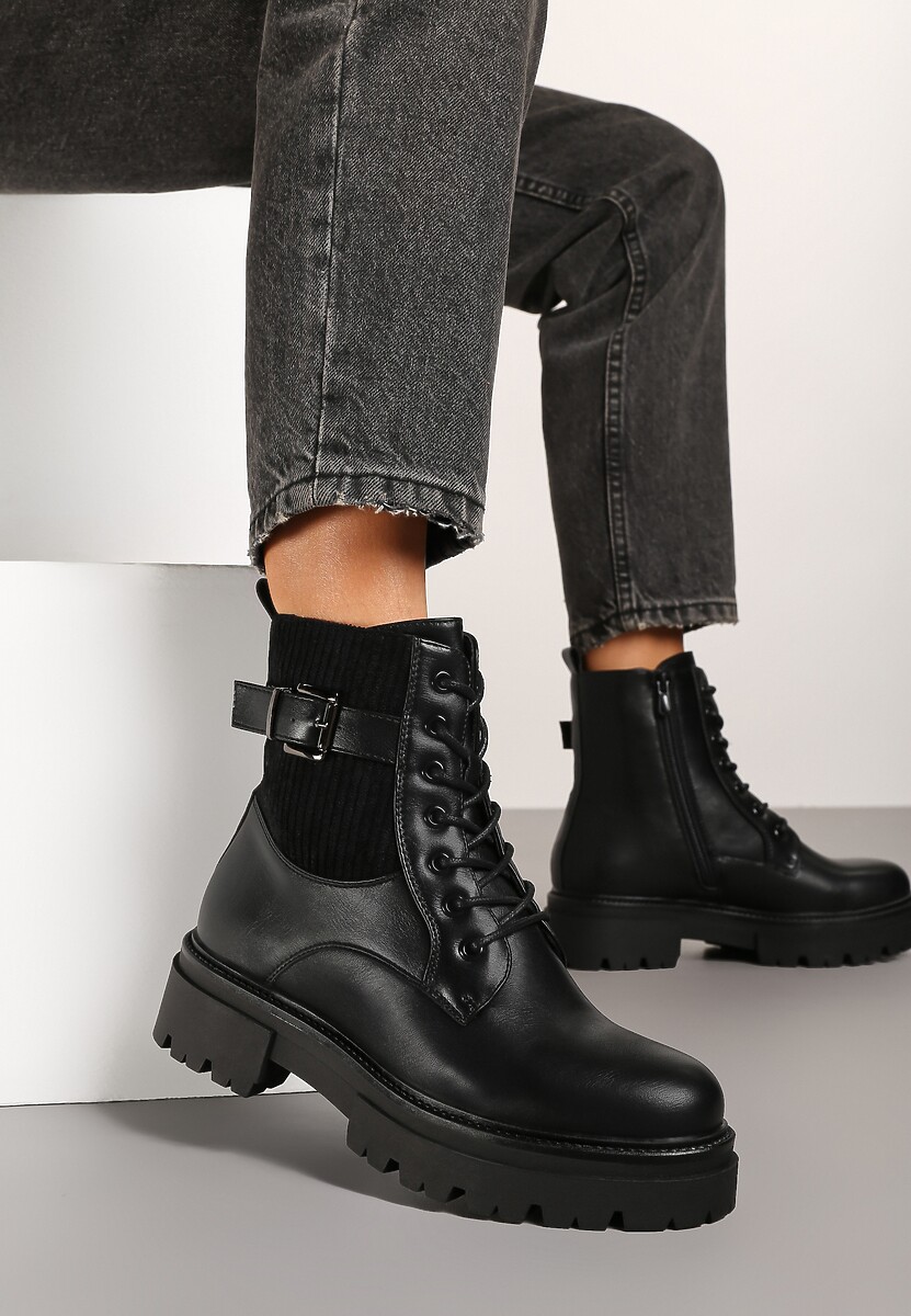 Czarne Botki w Stylu Workerów Grunge Eiase