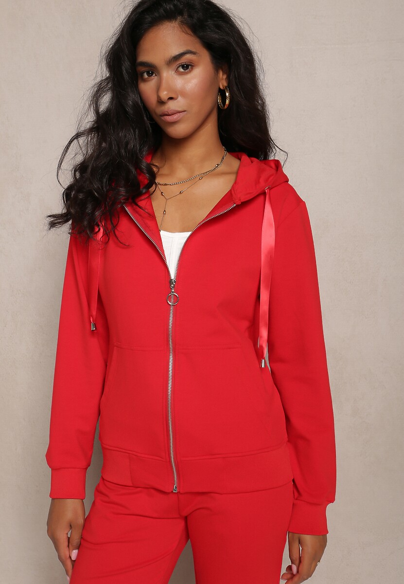 Czerwona Rozsuwana Bluza z Kapturem Lecua