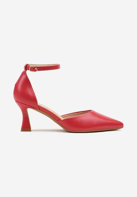 Czerwone Czółenka Vices na Klepsydrze z Noskiem w Szpic i Klamerką Nusithia