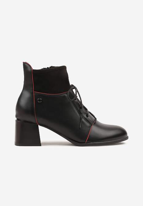 Czarne Botki Vices Typu Trzewiki na Słupku z Ozdobnymi Przeszyciami Nisatte