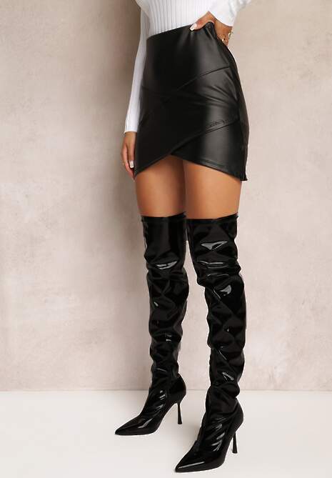 Czarna Spódnica Dopasowana z Imitacji Skóry Zipho