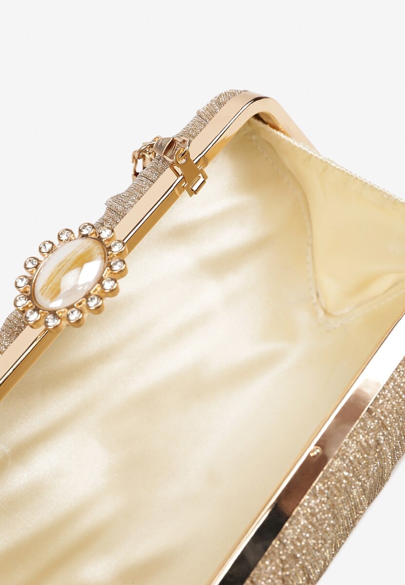 Złota Tłoczona Torebka Kopertówka Ozdobiona Cyrkoniami Lunovea