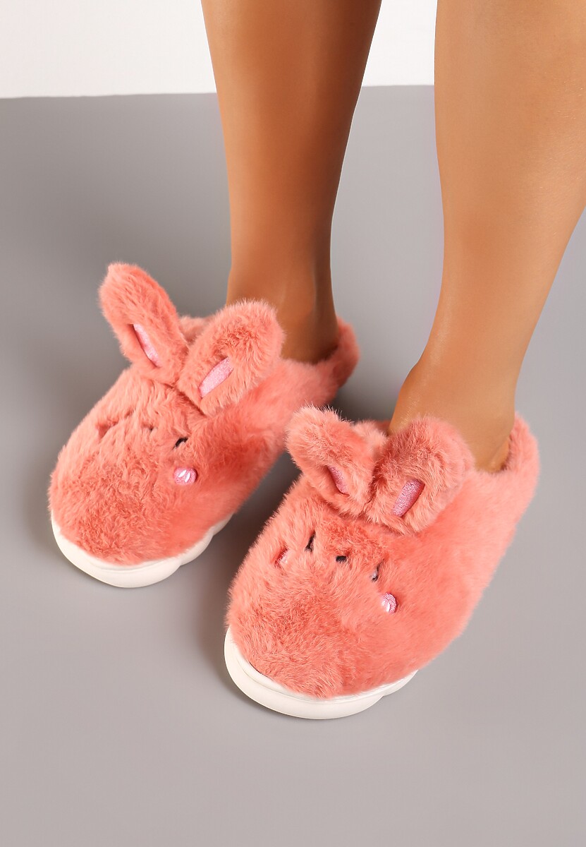 Ciemnoróżowe Futrzane Kapcie Vices na Platformie z Tłoczeniem w Stylu Królika Adarevia