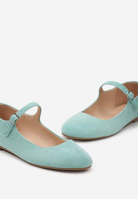 Miętowe Balerinki z Zapięciem na Sprzączkę z Ekozamszu Loraleima