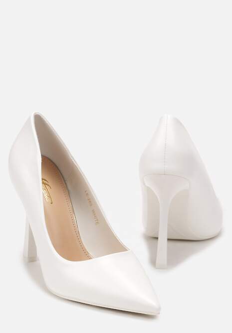 Białe Szpilki na Geometrycznym Obcasie i Nosek w Szpic Versara