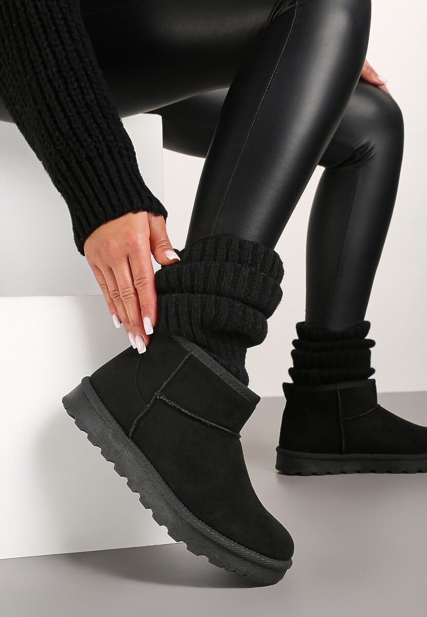 Ciemnobeżowe Casualowe Ocieplane Śniegowce na Płaskiej Podeszwie Emelunetta