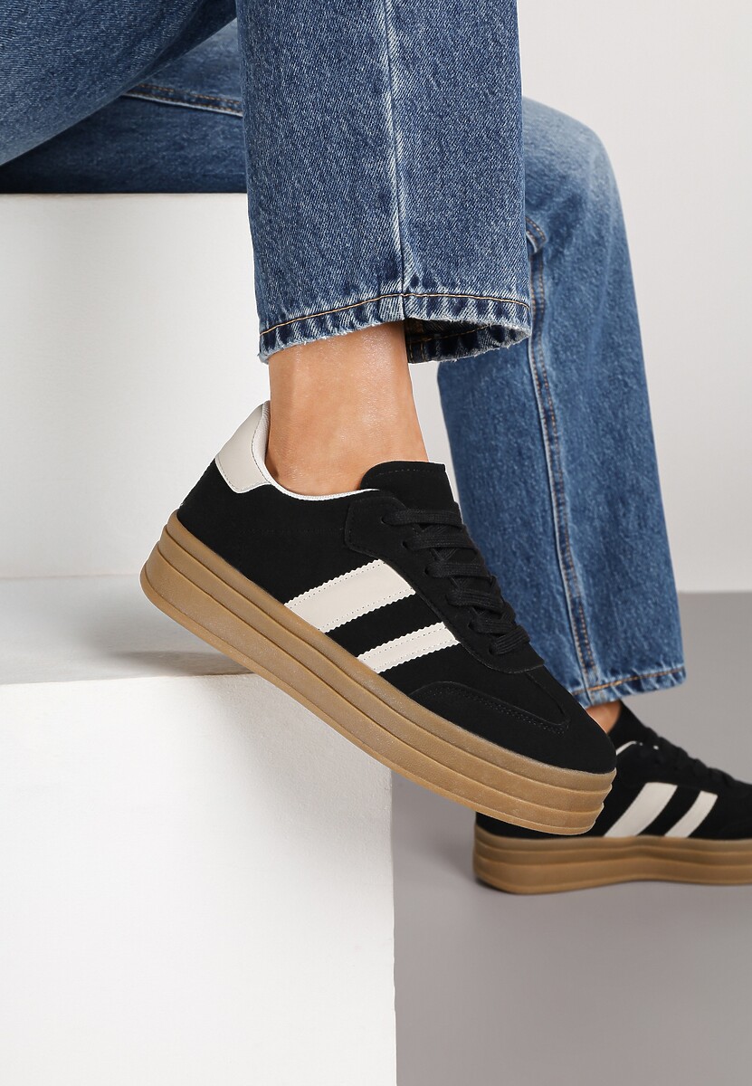 Czarne Sneakersy w Stylu Klasycznych Tenisówek na Platformie Nallania
