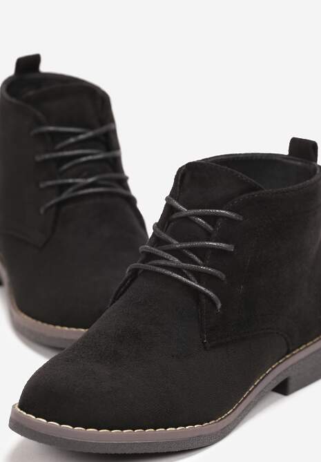 Czarne Botki z Sznurowaniem Wasicia