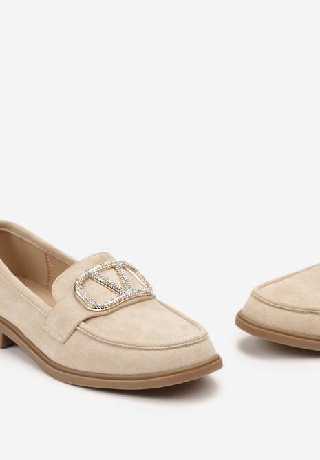 Beżowe Mokasyny Ozdobione Klamerką i Cyrkoniami z Ekozamszu Ahira