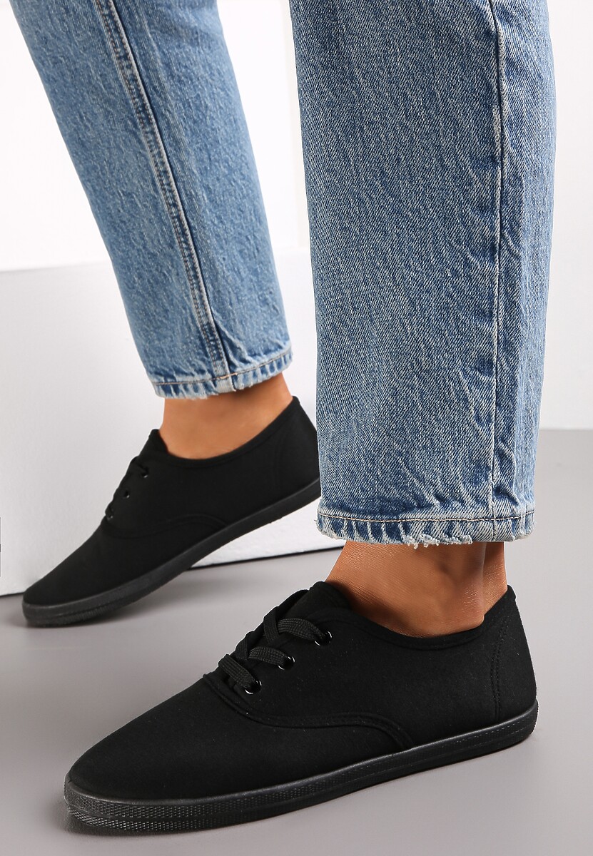 Czarne Sznurowane Tenisówki Przed Kostkę Calapse