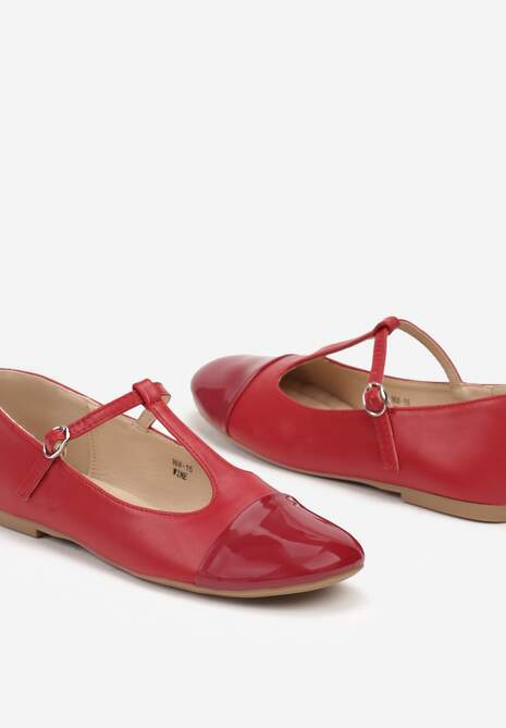 Bordowe Balerinki na Płaskiej Podeszwie z Lakierowanym Noskiem i Sprzączką Lerirra