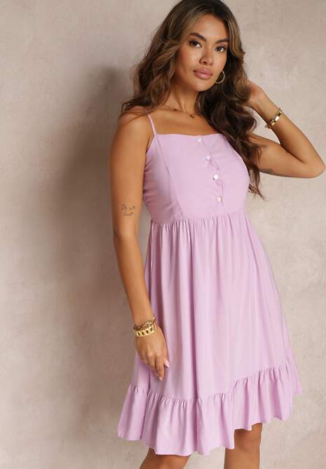 Fioletowa Wiskozowa Sukienka Midi na Regulowanych Ramiączkach z Cienkimi Gumkami Amaliana