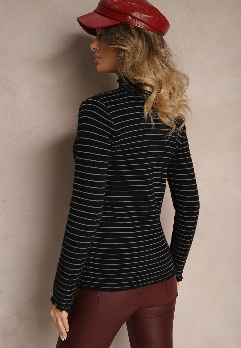 Czarny Golf z Wełną Ozdobiony Paskami Vortirida