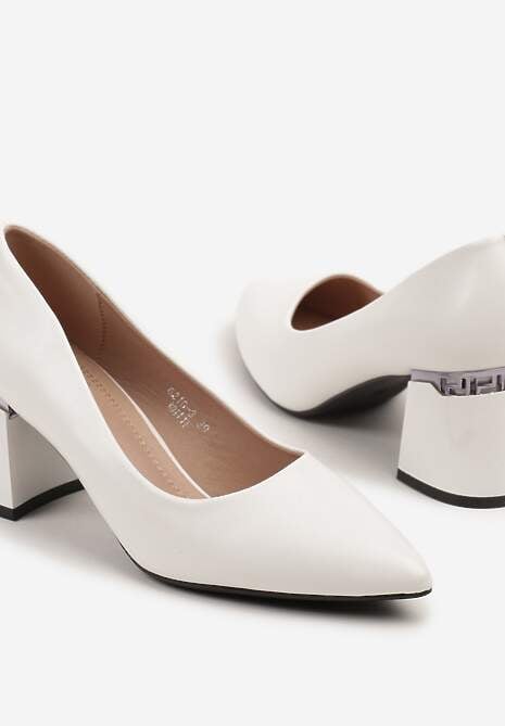 Białe Minimalistyczne Czółenka na Słupkowym Obcasie ze Szpiczastym Noskiem Niladira