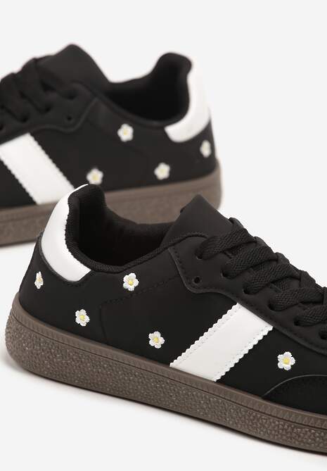 Czarne Sneakersy Tenisówki Ozdobione Kwiatkami Zummine