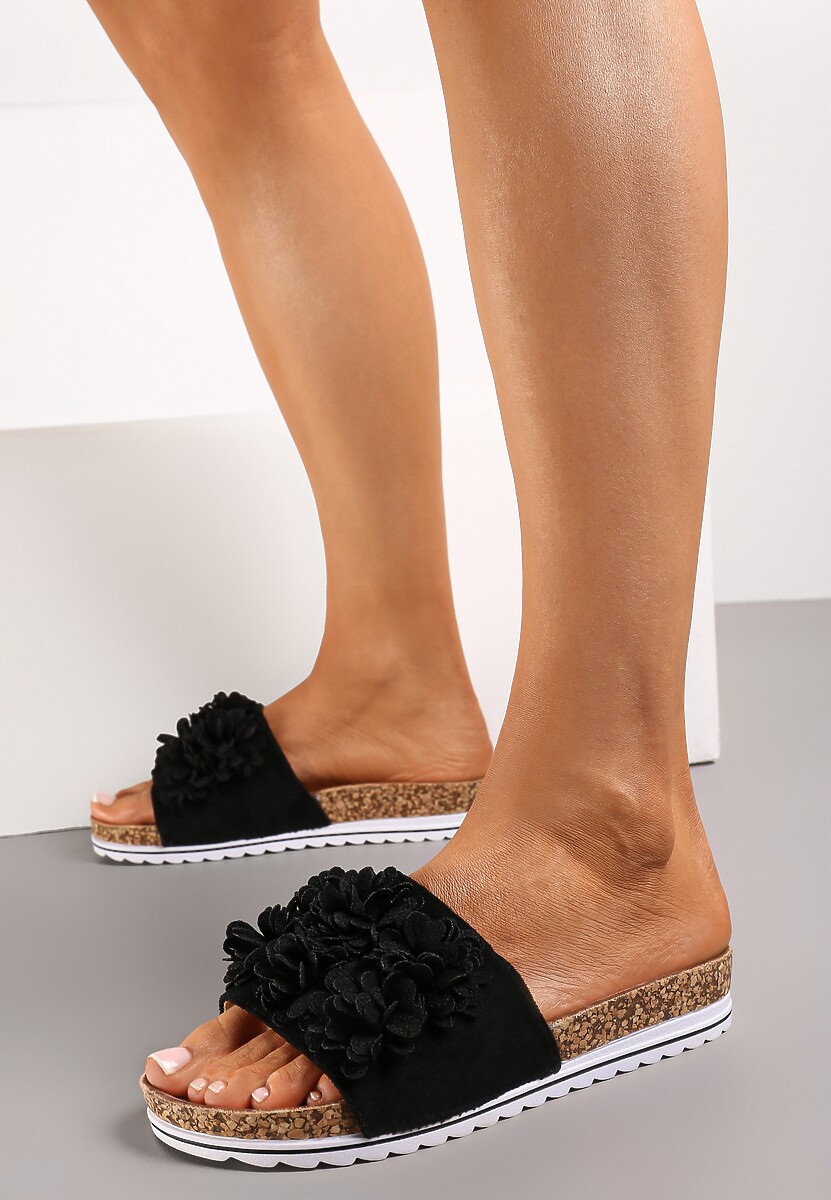 Beżowe Klapki z Ekozamszu z Kwiatowym Zdobieniem Masenella