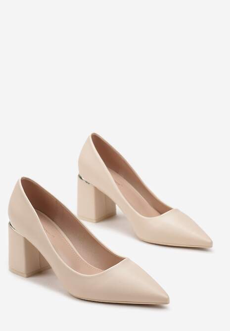 Beżowe Czółenka z Ekoskóry na Geometrycznym Słupku Nerolia