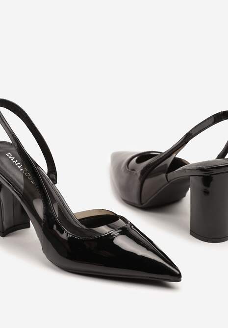 Czarne Sandały Lakierowane na Słupku typu Slingback Dralzedi