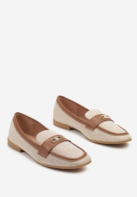 Brązowe Plecione Mokasyny z Ozdobną Aplikacją Felethlin