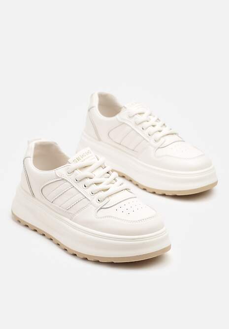 Beżowe Sneakersy z Geometrycznym Wzorem Fonawia