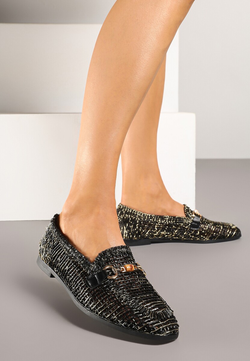 Beżowe Ażurowe Mokasyny Loafersy z Klamrą Koliswena