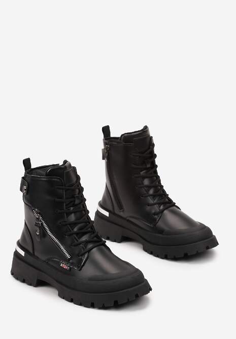 Czarne Traperki z Protektorem i Metaliczną Wstawką i Ozdobnym Suwakiem Dazzlina