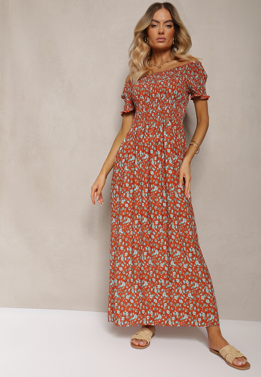 Pomarańczowo-Niebieska Sukienka z Wiskozy Tariya