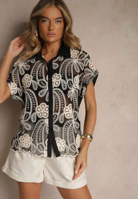 Czarna Koszula z Kwiatowym Motywem Zimessae