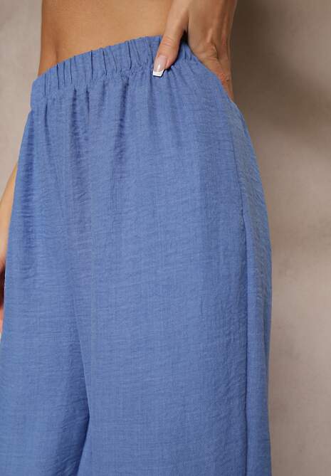 Niebieskie Spodnie Joggery High Waist ze Ściągaczami Korilanea