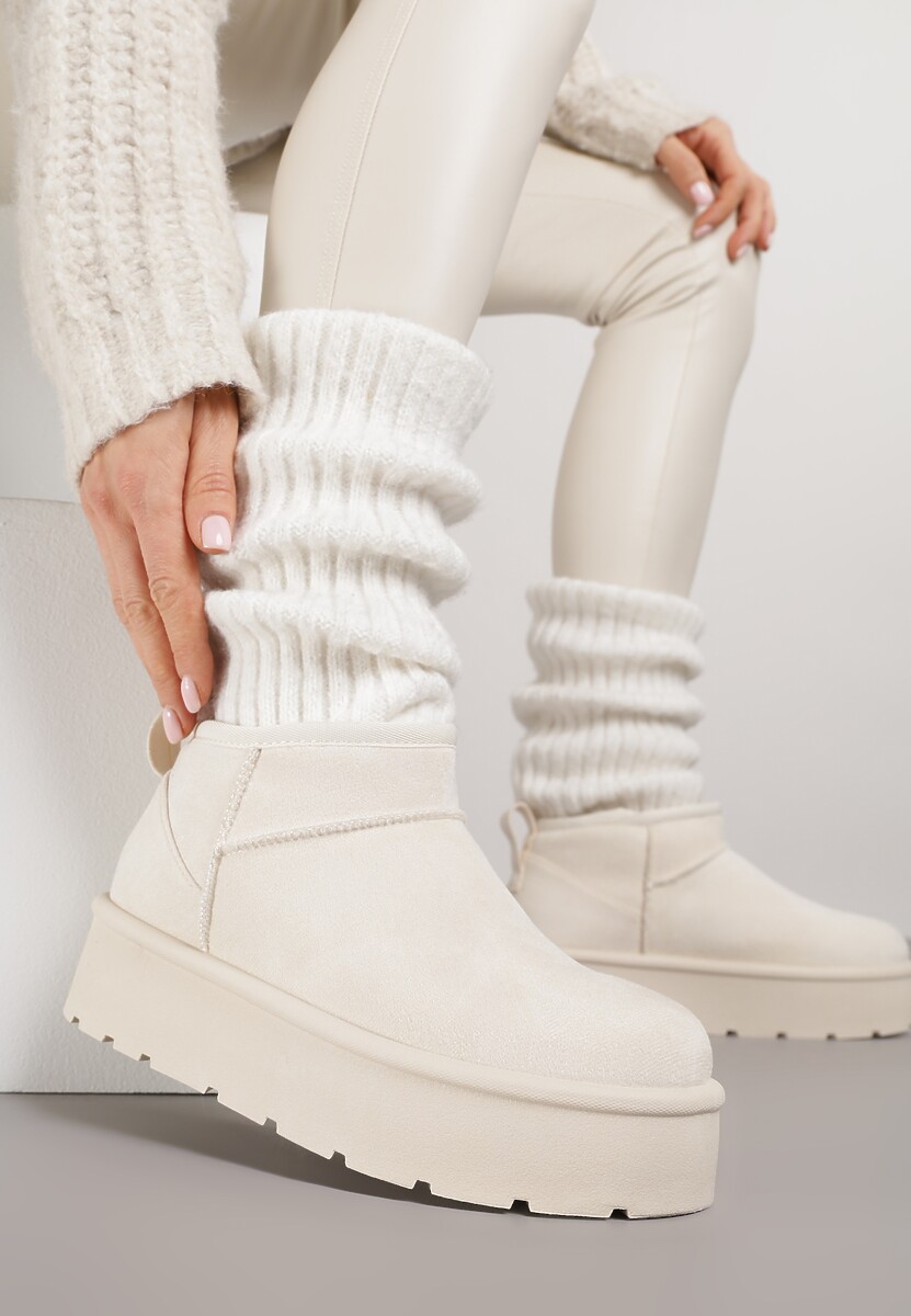 Beżowe Wsuwane Śniegowce z Futerkowym Ociepleniem na Platformie Eslin