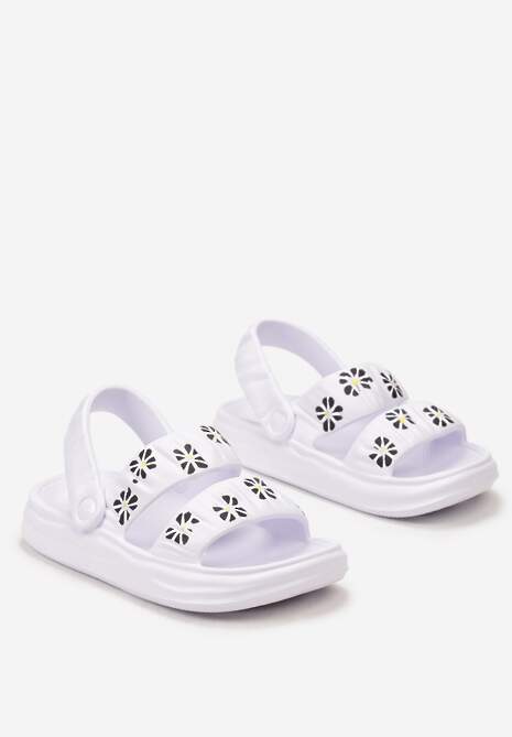 Białe Sandały z Piankowego Materiału ze Wzorem w Kwiaty Quirane