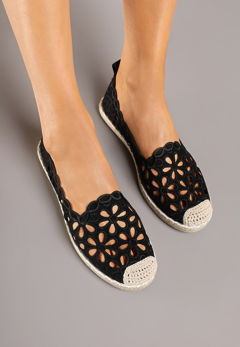 Czarne Ażurowe Espadryle z Plecionym Noskiem Merovianna