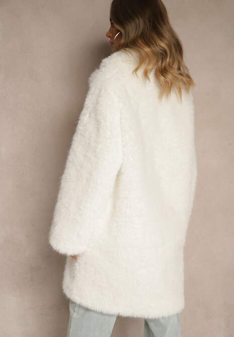 Beżowy Długi Futrzany Płaszcz Otirona