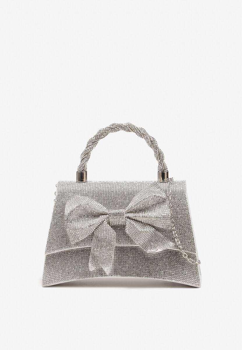 Srebrna Torebka Kopertówka Ozdobiona Cyrkoniami i Kokardą Deolire