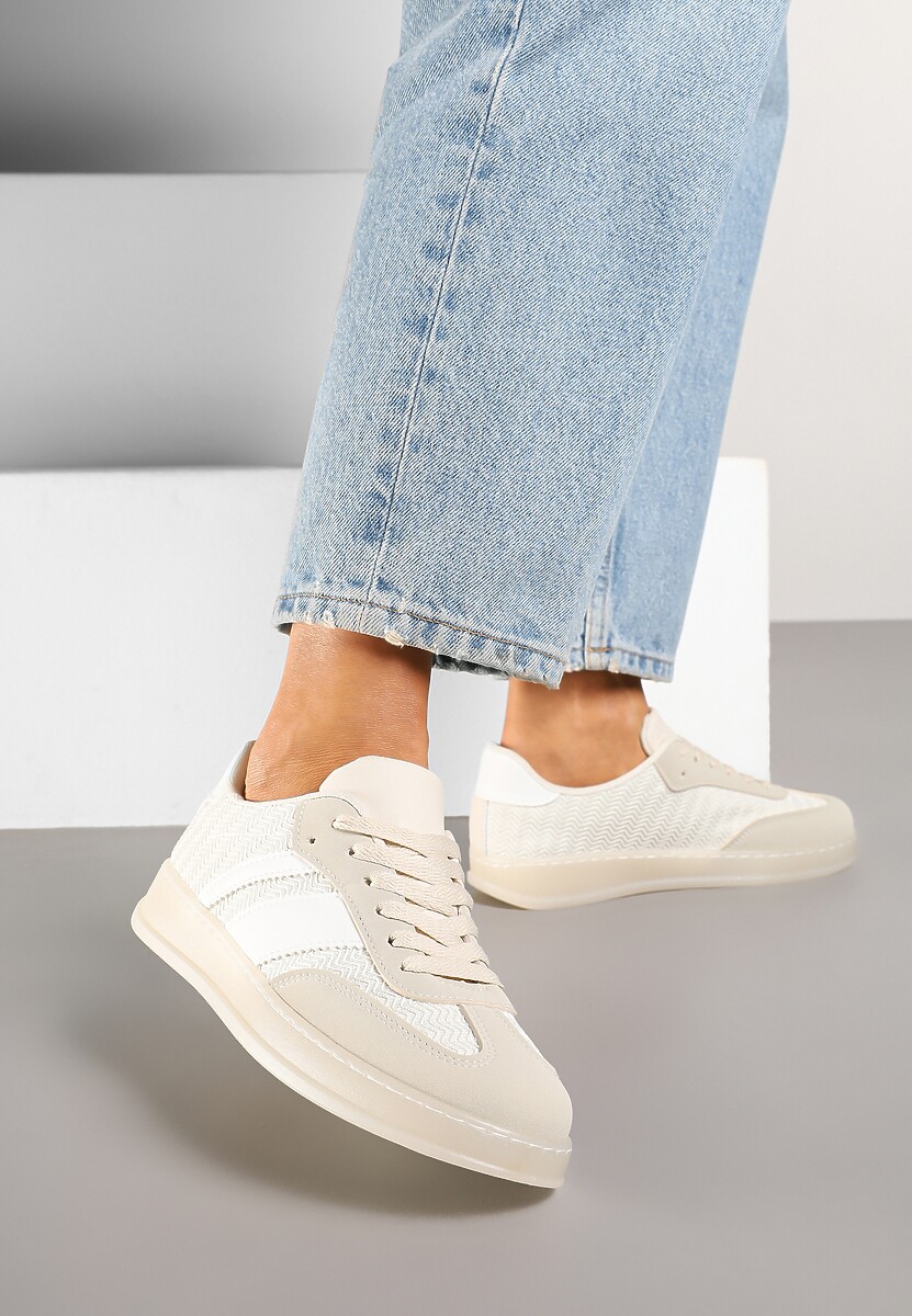 Beżowe Sneakersy w Stylu Tenisówek z Paskami Eleaniria