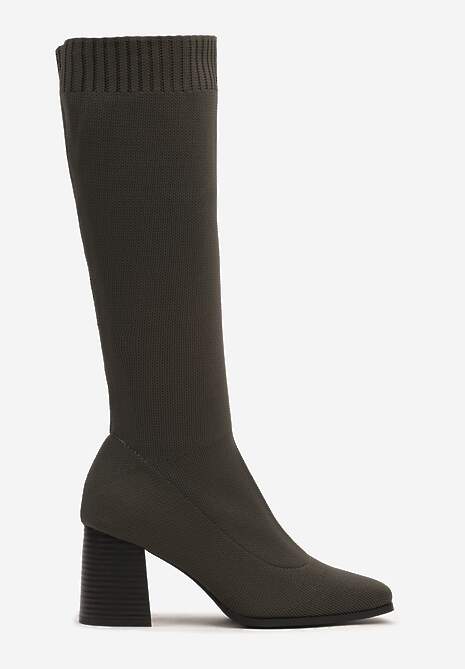 Zielone Kozaki na Słupku ze Elastyczną Cholewką Ellitra