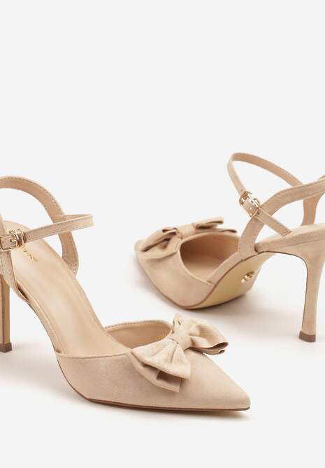 Beżowe Sandały na Szpilce Vices z Kokardą Saralin
