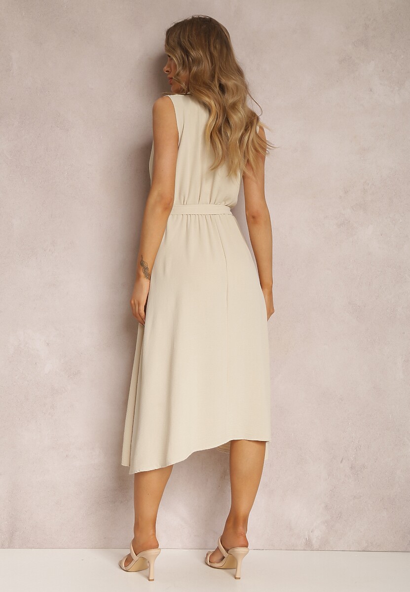 Beżowa Sukienka z Paskiem Phellialla