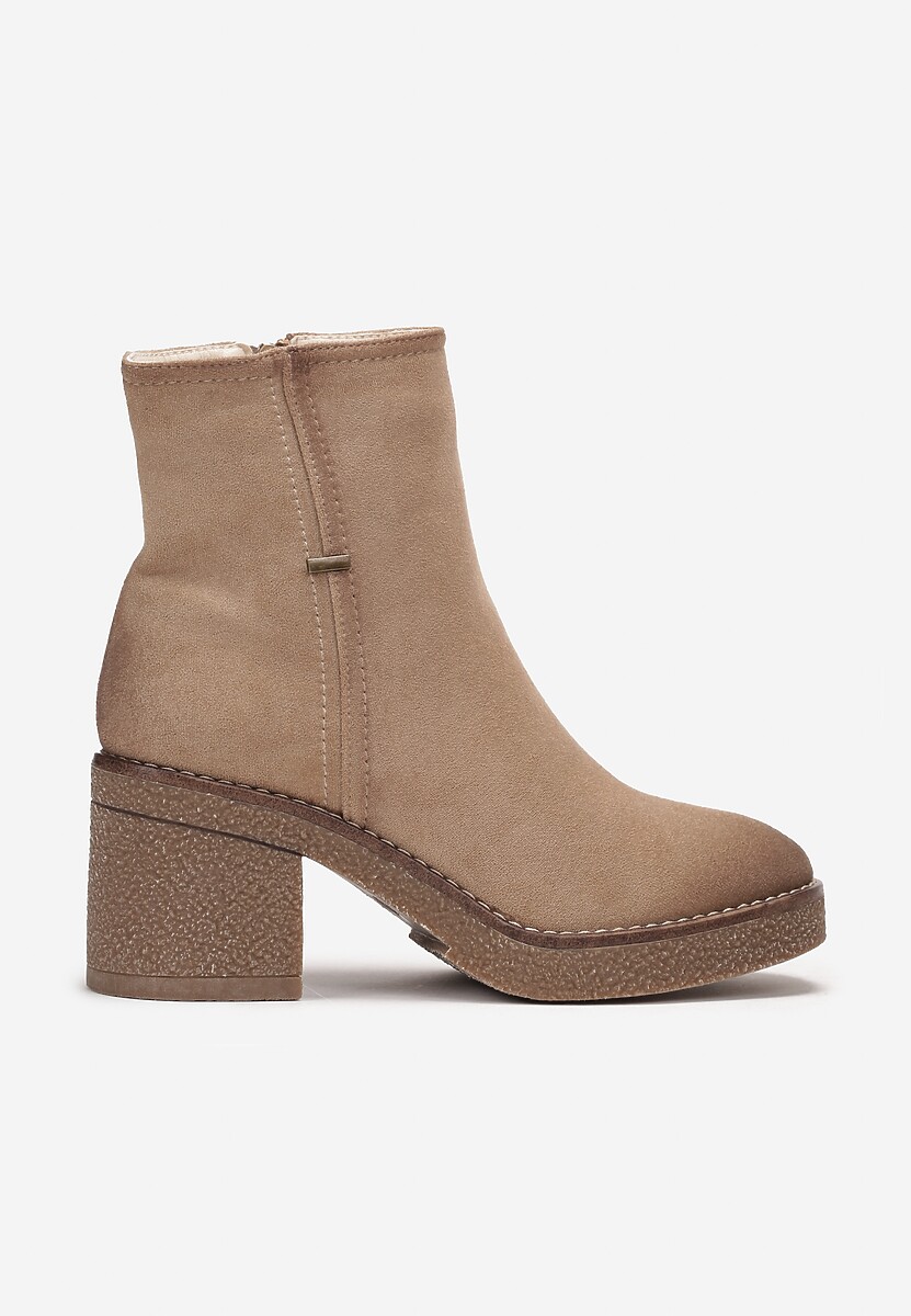 Beżowe Botki na Kwadratowym Słupku Addalynn