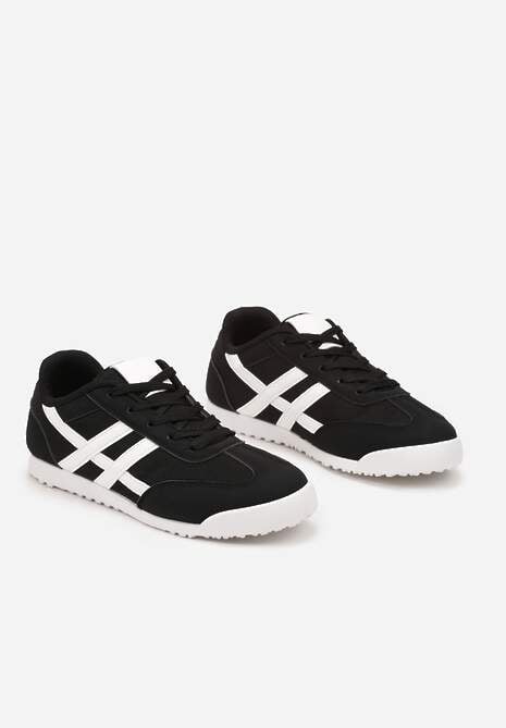 Czarne Sneakersy na Płaskiej Podeszwie z Geometrycznym Wzorem Rivmi