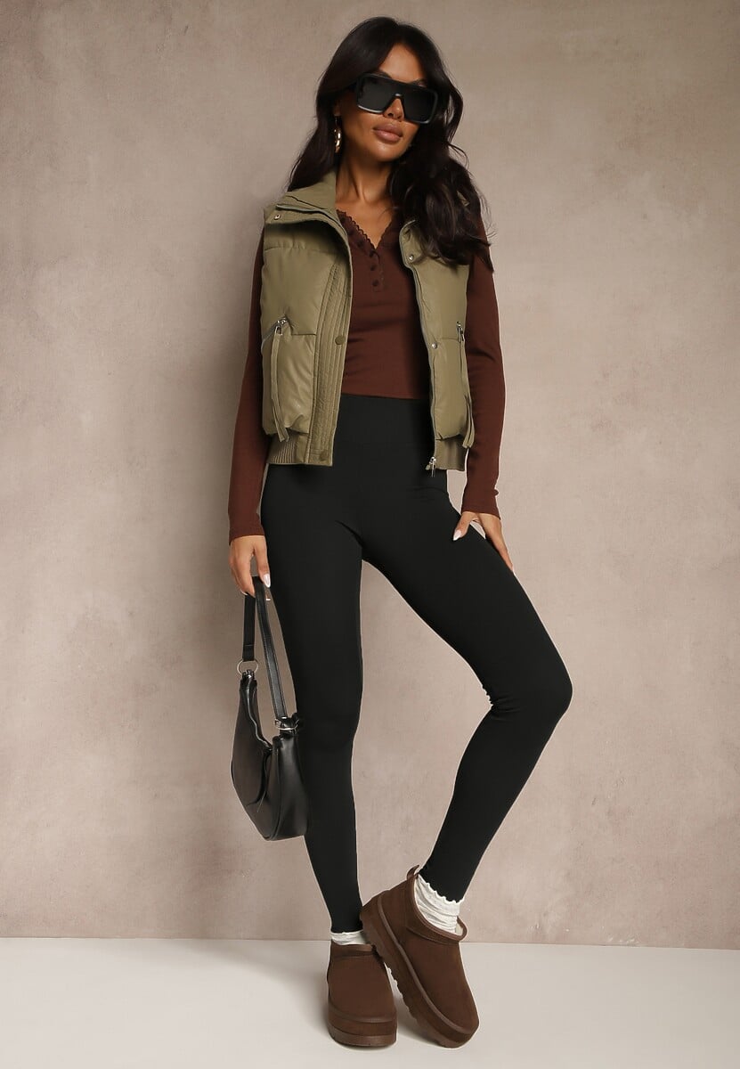 Czarne Legginsy Casual Regualr Waist Ralinsa