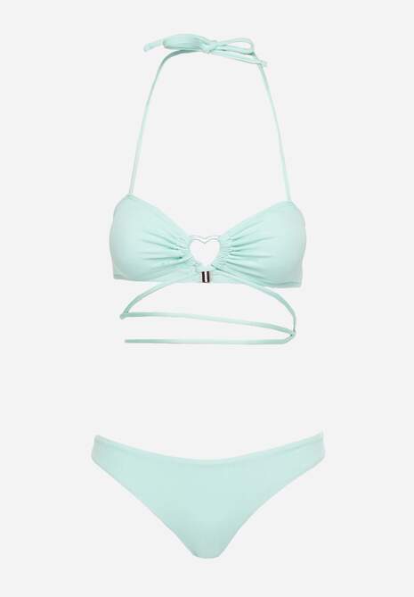 Miętowe Dwuczęściowe Bikini Wiązane na Szyi z Głębokim Wycięciem Magdalena