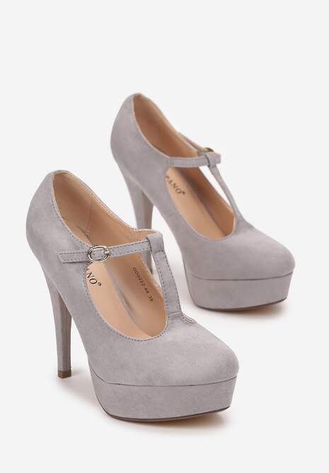 Szare Czółenka z Paskiem na Platformie Leyli