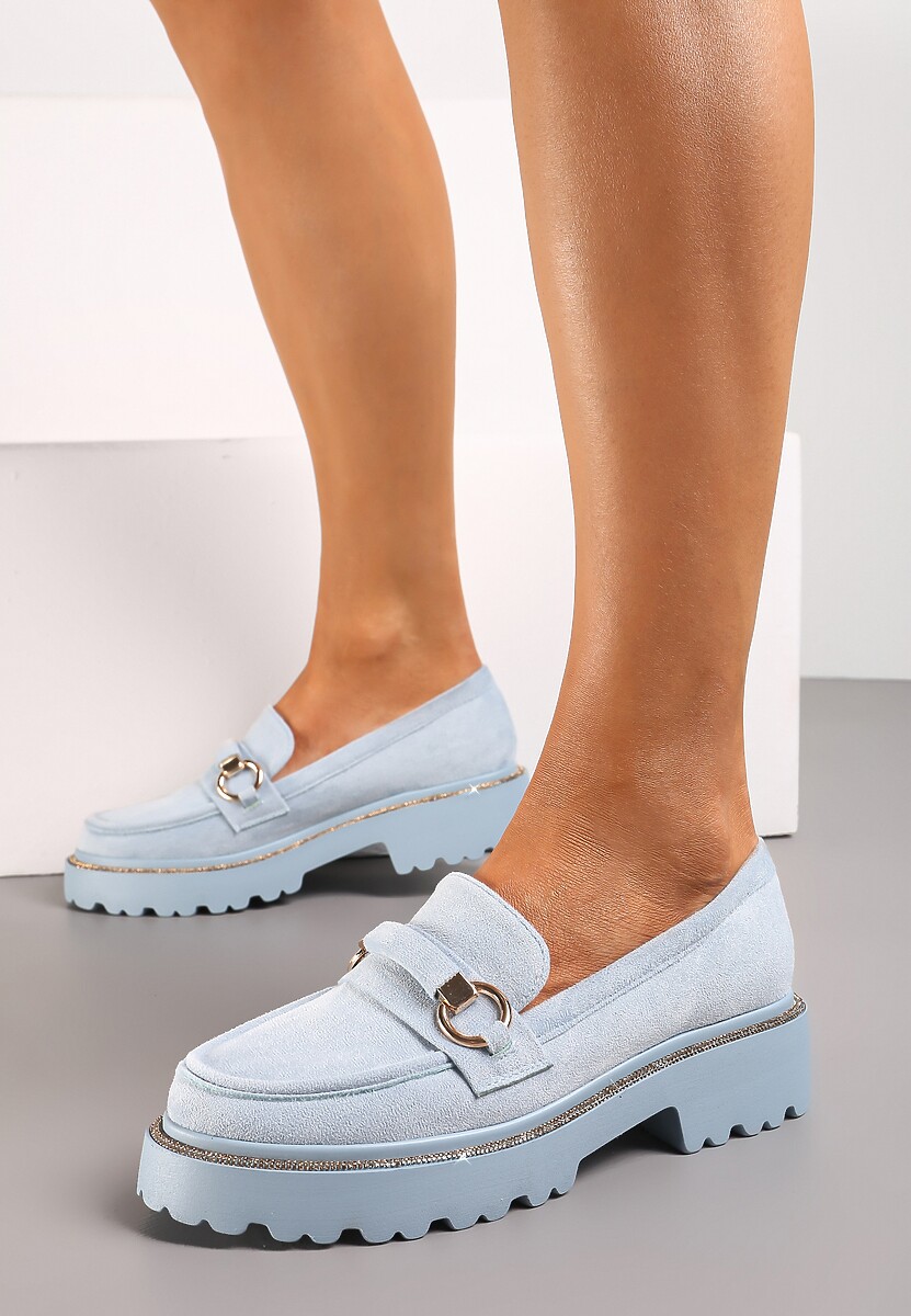 Ciemnobeżowe Mokasyny z Imitacji Zamszu z Cyrkoniami Przy Podeszwie Imule