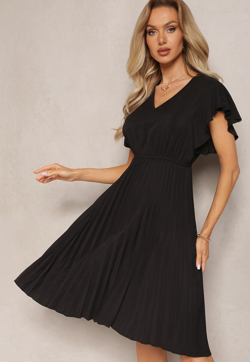 Jasnoniebieska Rozkloszowana Sukienka Midi z Plisami na Dole Nairata