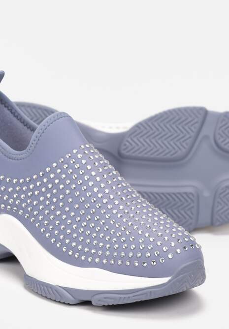 Niebieskie Buty Sportowe na Grubej Podeszwie w Cyrkonie Elerene
