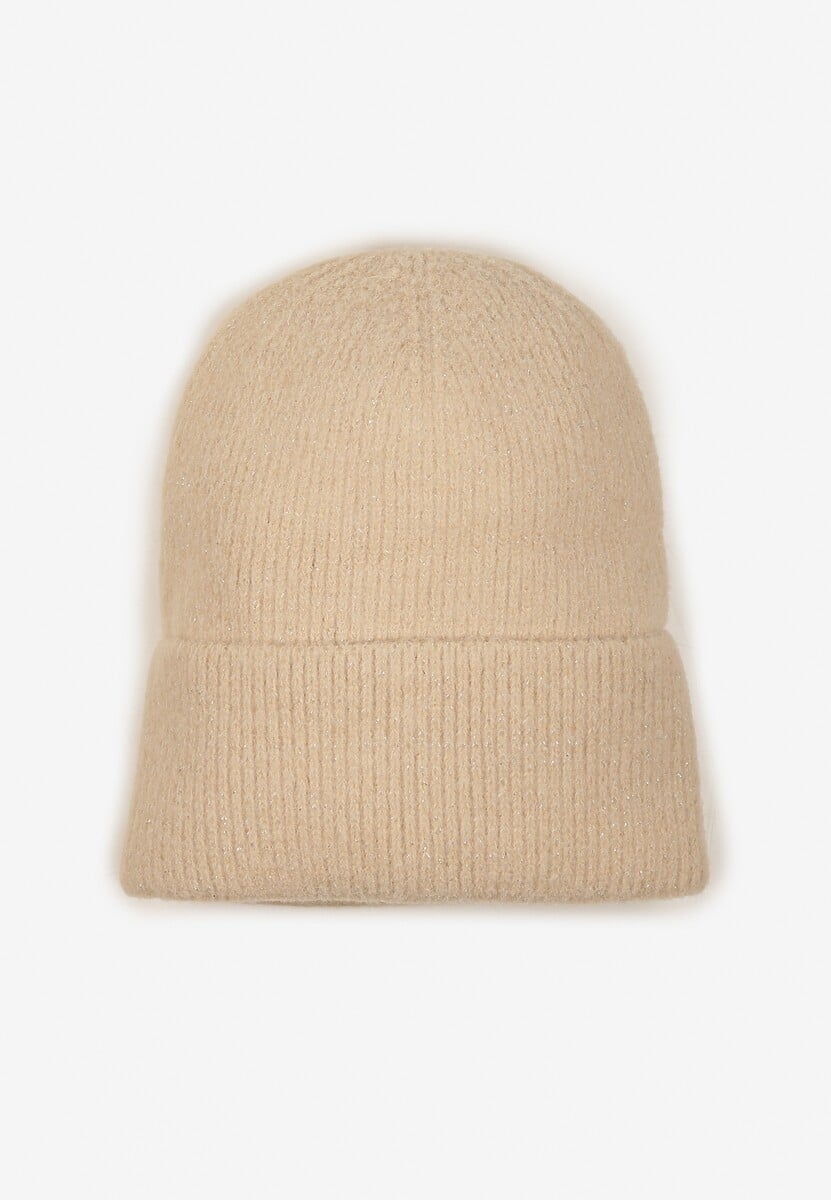 Jasnobeżowa Czapka z Metaliczną Nicią i Wywinięciem Temivra