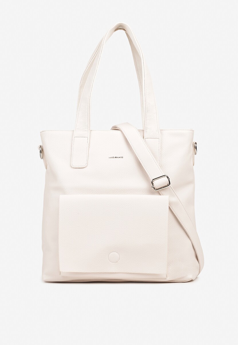 Jasnobeżowa Torebka Shopperka z Kieszonką z Klapą Mallosea