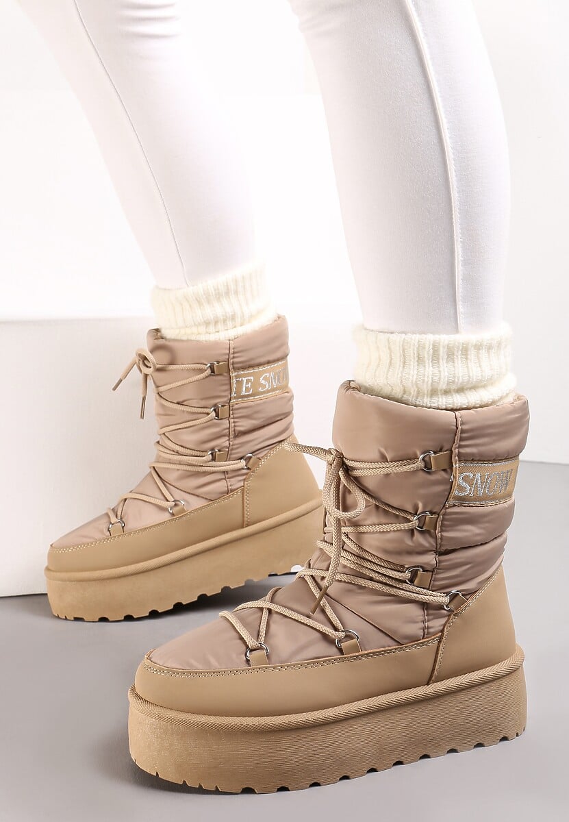 Białe Śniegowce na Platformie z Ozdobnym Wiązaniem Zingie