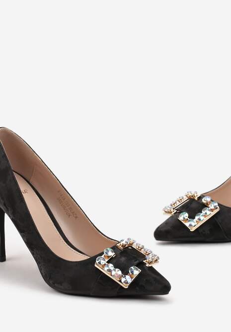 Czarne Szpilki z Klamrą w Cyrkonie Stemloa